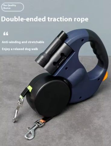 Petello™ Dual-Head Retractable Leash – Flashlight + Poop Bag Combo!